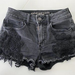 american eagle black shorts with floral applique